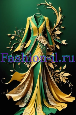 Арт Женский костюм в зелено-желтой гамме