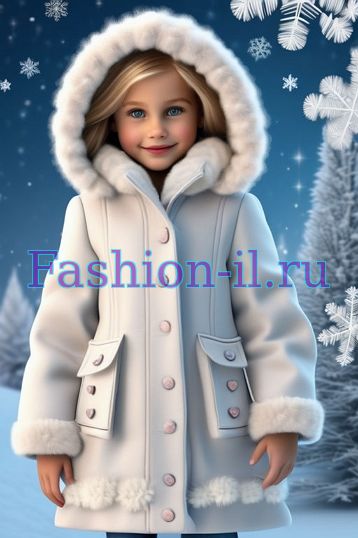 Иллюстрация Девочка в белом зимнем пальто