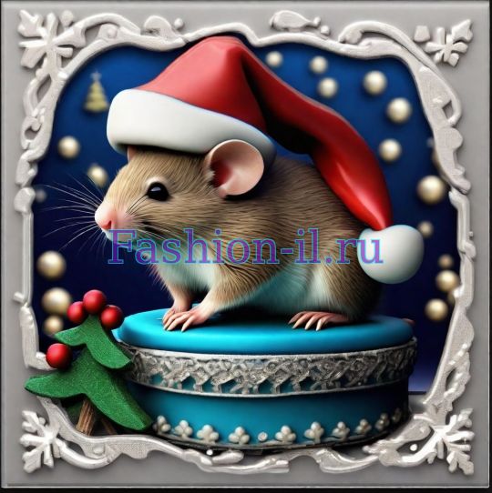 Мышонок в рождественской шапке на подиуме