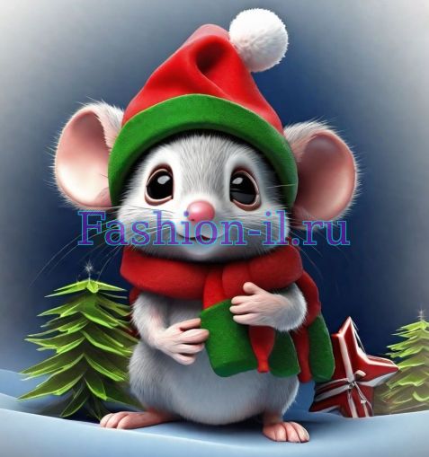 Мышонок в шапке Санта-Клауса