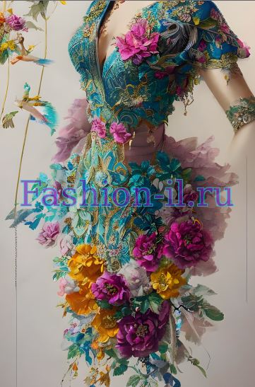 Эскиз цветочного орнамента платья