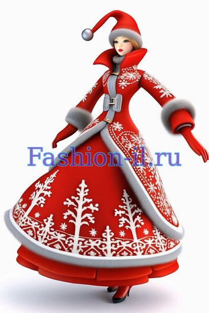Красный женский теплый костюм с национальным орнаментом